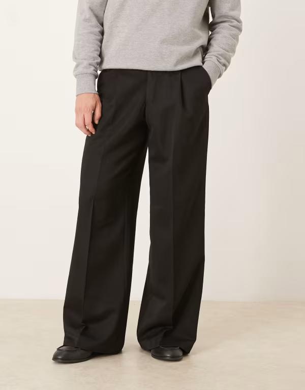 エイソス メンズ ボトムス カジュアルパンツ パンツ ASOS DESIGN smart loose leg pants with front pleats Black ブラック