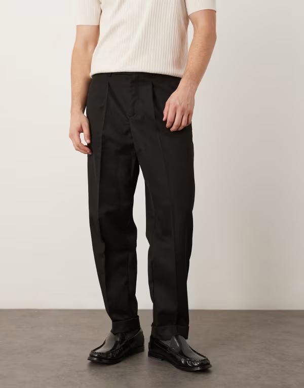 エイソス メンズ ボトムス カジュアルパンツ パンツ ASOS DESIGN carrot fit dress pants with double button waistband Black ブラック