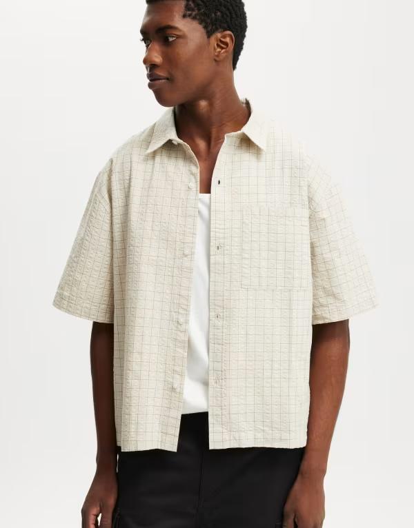コットンオン メンズ トップス シャツ Cotton On Darcy short sleeve shirt in bone grid plaid BONE GRID PLAID チェック
