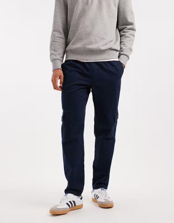 エイソス メンズ ボトムス カジュアルパンツ カーゴパンツ パンツ  DESIGN tapered pull on cargo pants NAVY ネイビー