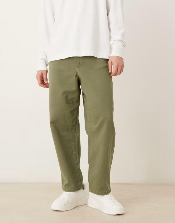 エイソス メンズ ボトムス 心地よいズボン下 ズボン下 ASOS DESIGN relaxed tapered pants Khaki カーキ