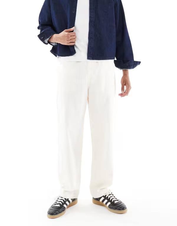 ファーラー メンズ ボトムス カジュアルパンツ パンツ Farah Greenport drawstring pants in ecru Ecru エクリュ