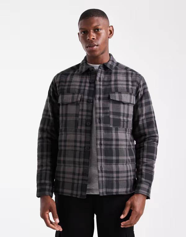 オンリーアンドサンズ メンズ アウター 上衣・上衣 キルティング 上衣 ONLY \u0026 SONS quilted check jacket and gray check Jet Black 黒いこと
