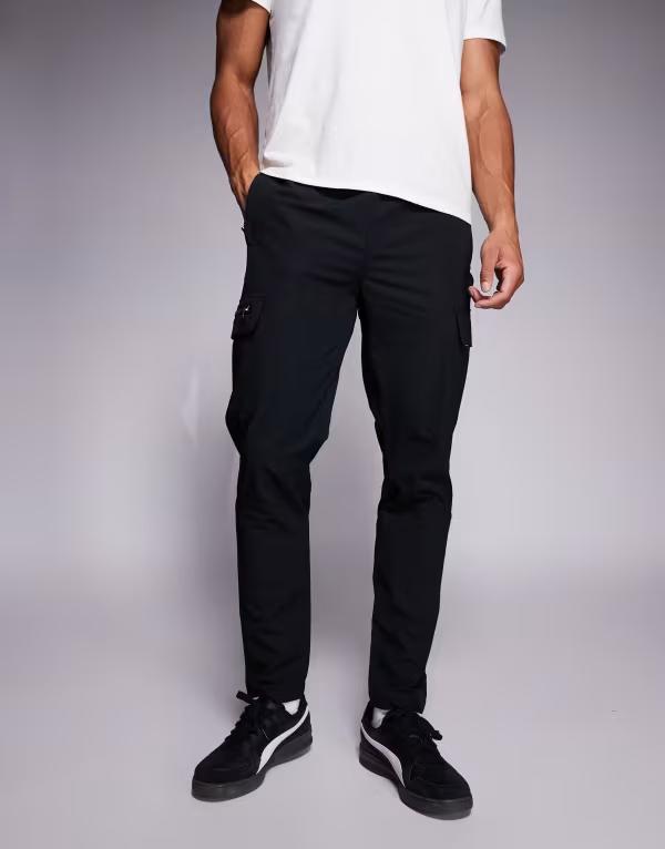 リバーアイランド メンズ ボトムス カジュアルパンツ カーゴパンツ パンツ River Island skinny cargo pants Black ブラック