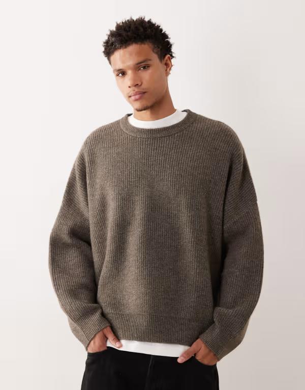 エイソス メンズ アウター 編み物・プルオーバー プルオーバー 編み物 ASOS DESIGN super oversized boxy fit knit fisherman rib sweater heather Brown marl マール