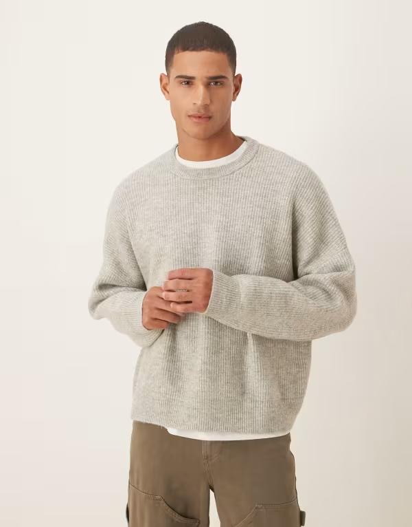 エイソス メンズ アウター ニット・セーター セーター ニット ASOS DESIGN super oversized boxy fit knit fisherman rib sweater heather Gray Heather グレー
