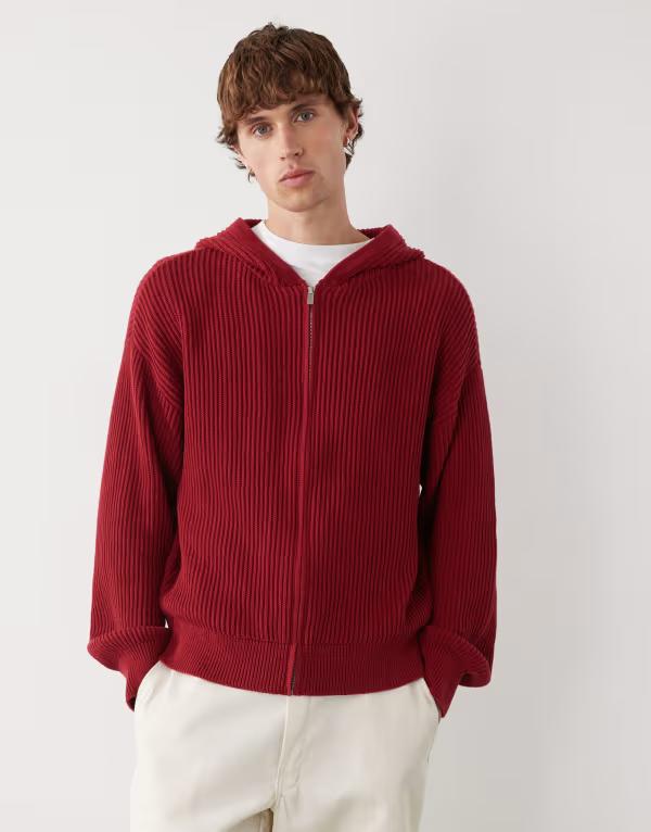 コルージョン メンズ アウター ニット・セーター ニット パーカー COLLUSION knit boxy hoodie RED レッド