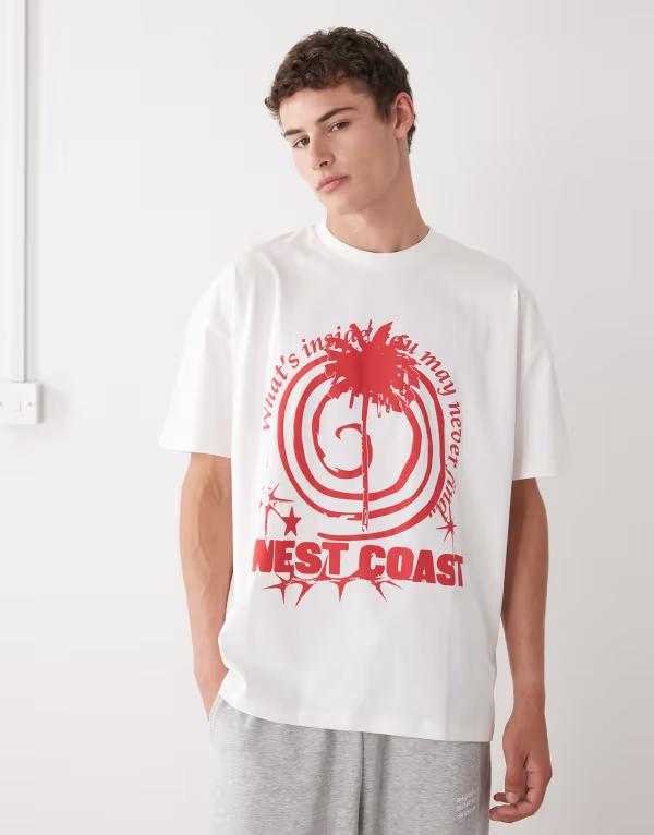 コルージョン メンズ トップス Tシャツ プリント シャツ グラフィック COLLUSION white printed t-shirt with front graphic WHITE ホワイト