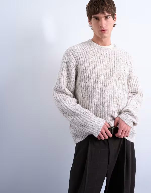 トップマン メンズ アウター ニット・セーター リラックスフィット セーター ニット Topman relaxed fit knit sweater with nep in ecru ECRU エクリュ
