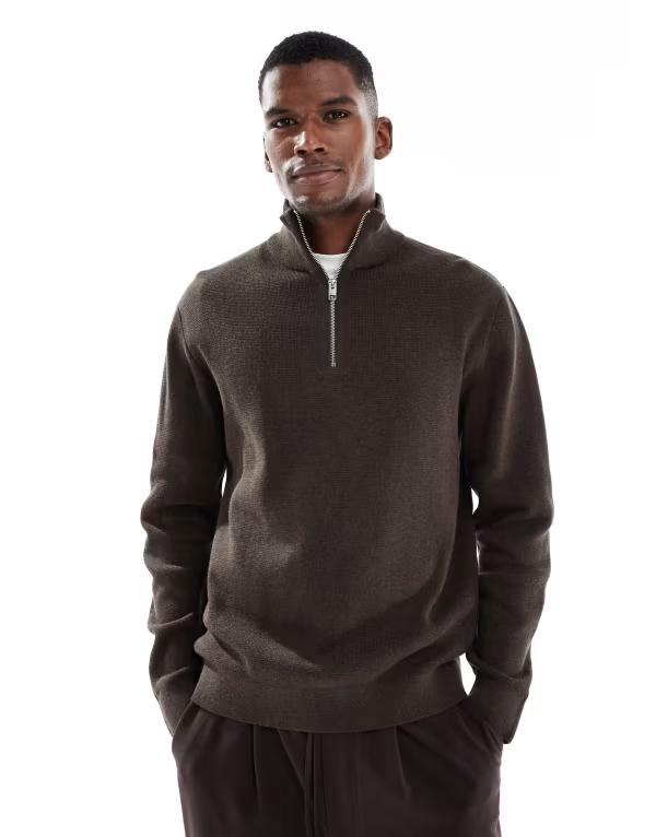 手玉 アンド ジョーンズ メンズ アウター 編み物・スウェーター ハーフジップ スウェーター 編み物 Jack \u0026 Jones premium knit quarter zip sweater Delicioso 赤銅色