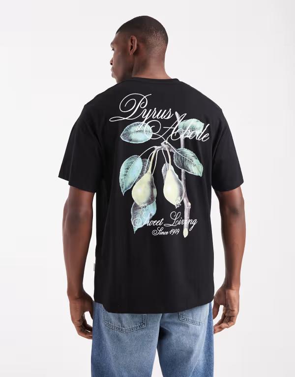 ジャック アンド ジョーンズ メンズ トップス Tシャツ プリント シャツ Jack & Jones oversized t-shirt with pears prints Black ブラック