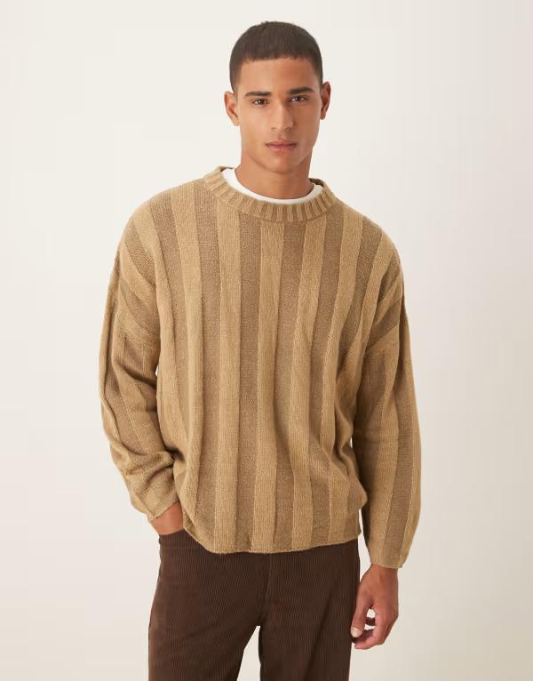 エイソス メンズ アウター ニット・セーター セーター ニット ASOS DESIGN super oversized knit rib sweater BEIGE ベージュ