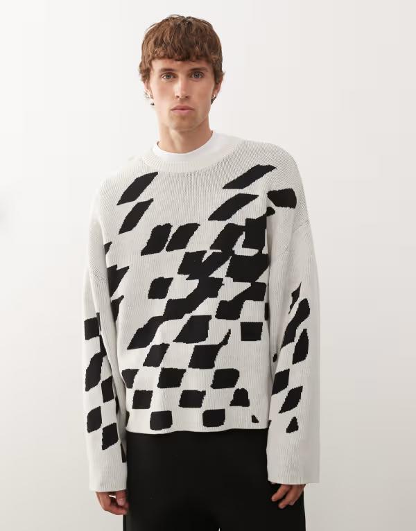 ウィークデイ メンズ アウター ニット・セーター セーター グラフィック Weekday sweater with broken graphic in off-white Off-white オフホワイト