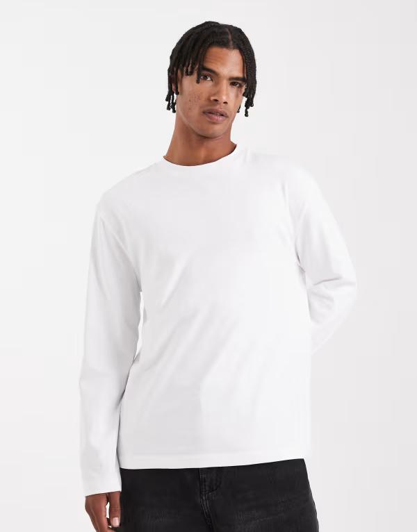 エイソス メンズ トップス Tシャツ ASOS DESIGN heavyweight relaxed long sleeve t-shirt WHITE ホワイト