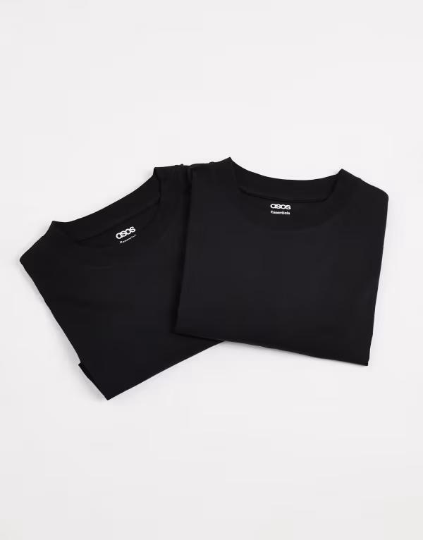 エイソス メンズ トップス Tシャツ クルーネック シャツ ASOS DESIGN essentials 2 pack relaxed crew neck T-shirts Black ブラック