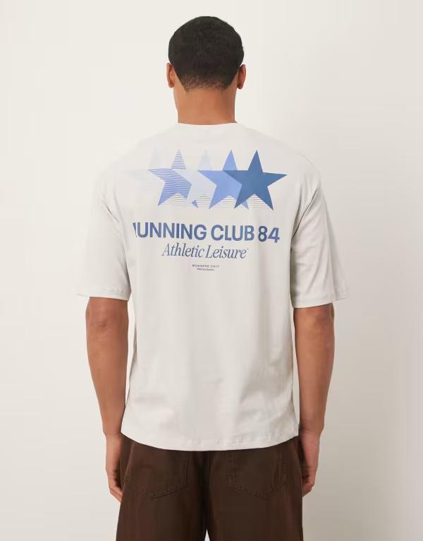 セレクティッド メンズ トップス Tシャツ プリント シャツ Selected oversized t-shirt with run club back print Lunar rock グレー