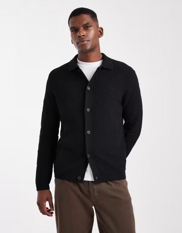 オンリーアンドサンズ メンズ アウター カーディガン ONLY & SONS diamond textured cardigan Black ブラック