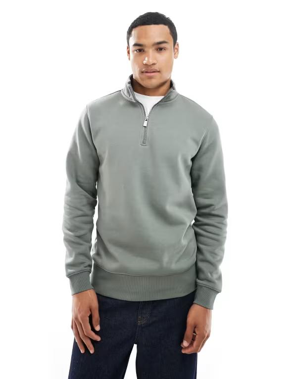 オンリーアンドサンズ メンズ アウター ニット・セーター ハーフジップ セーター ONLY & SONS half zip sweater in dark sage Castor gray グレー