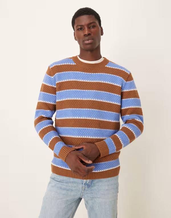 エイソス メンズ アウター ニット・セーター クルーネック セーター ニット ASOS DESIGN relaxed knit crew neck striped sweater Multi マルチカラー