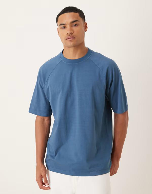 エイソス メンズ トップス Tシャツ ASOS DESIGN heavyweight relaxed t-shirt with raglan sleeves in washed NIGHTSHADOW BLUE ブルー