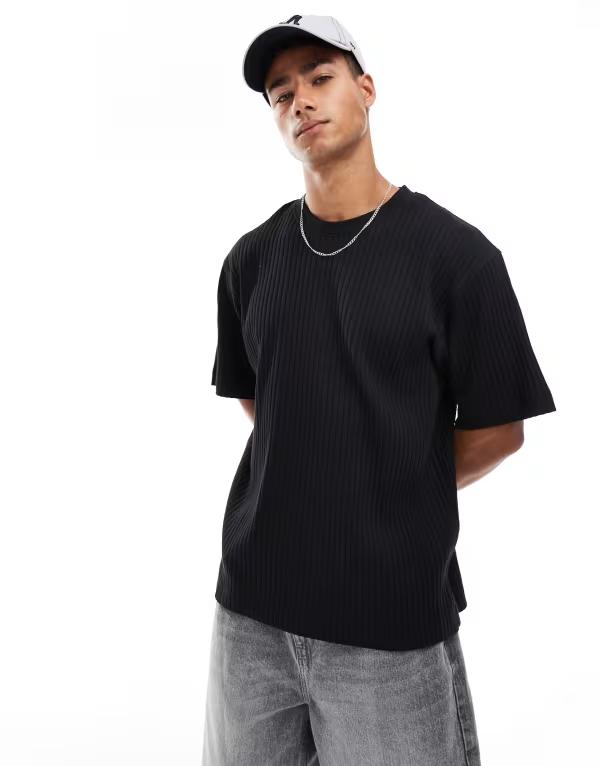 ジャック アンド ジョーンズ メンズ トップス Tシャツ ニット Jack & Jones knit oversized t-shirt Black ブラック 8,380円