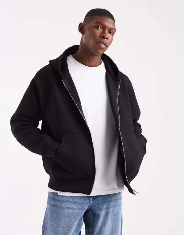 ジャック アンド ジョーンズ メンズ アウター パーカー・スウェット スキューバ パーカー Jack & Jones oversized hoodie with double zip scuba-style fabric Black ブラック