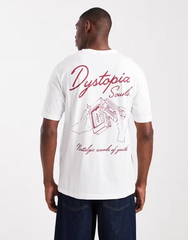 オンリーアンドサンズ メンズ トップス Tシャツ リラックスフィット プリント シャツ ONLY & SONS relaxed fit t-shirt with dystopia back print Bright White ホワイト