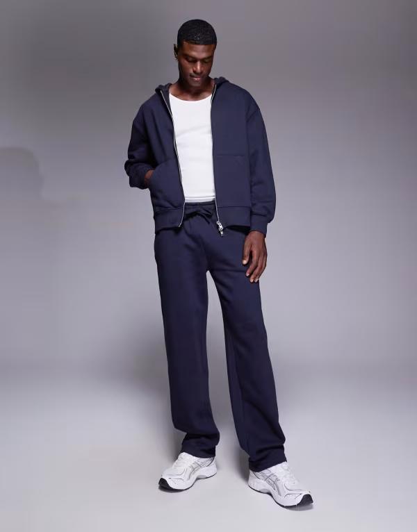 エイソス メンズ ボトムス カジュアルパンツ ストレート パンツ スウェットパンツ ASOS DESIGN premium heavyweight straight leg sweatpants in 400gsm Deep well ネイビー