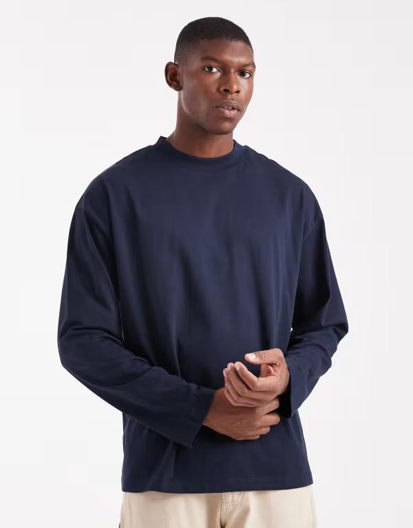 エイソス メンズ トップス Tシャツ ASOS DESIGN essentials oversized long sleeve T-shirt Sky captain ネイビー