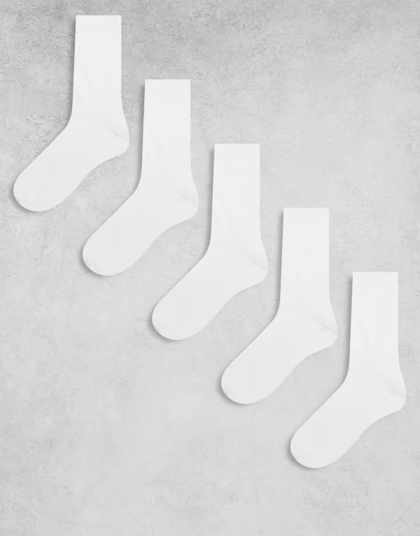 エイソス メンズ アンダーウェア 靴下 コットン ASOS DESIGN 5 pack cotton rich socks WHITE ホワイト