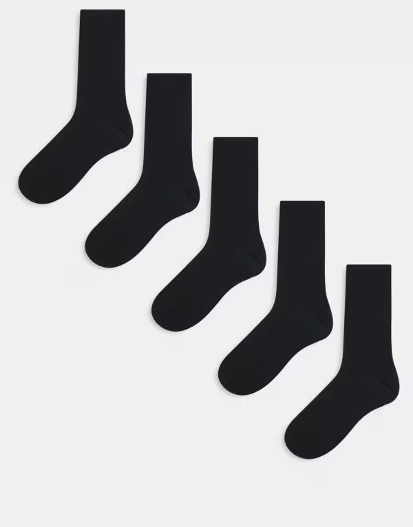 エイソス メンズ アンダーウェア 靴下 コットン ASOS DESIGN 5-pack cotton-rich socks Black ブラック 8,015円