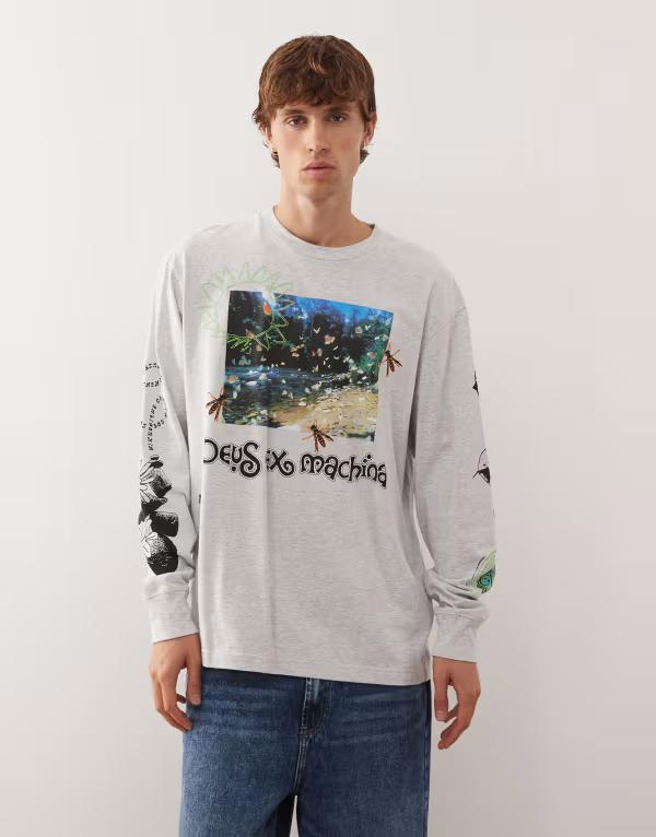 デウス エクス マキナ メンズ トップス Tシャツ プリント シャツ レース Deus Ex Machina migration long sleeve t-shirt with placement prints WHITE ホワイト