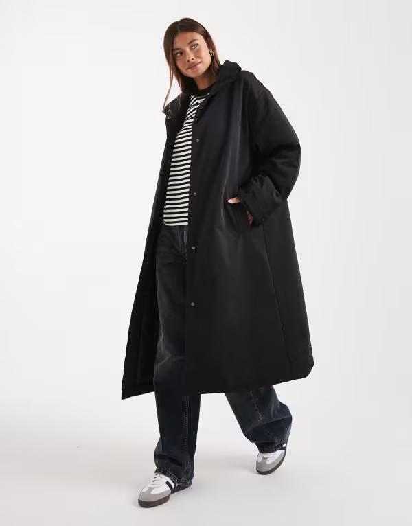 エイソス レディース アウター 厚地の外套 上衣 ASOS DESIGN clean longline padded jacket Black 黒いこと