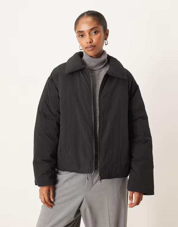 エイソス レディース アウター コート ジャケット ASOS DESIGN puffer jacket with top collar Black ブラック