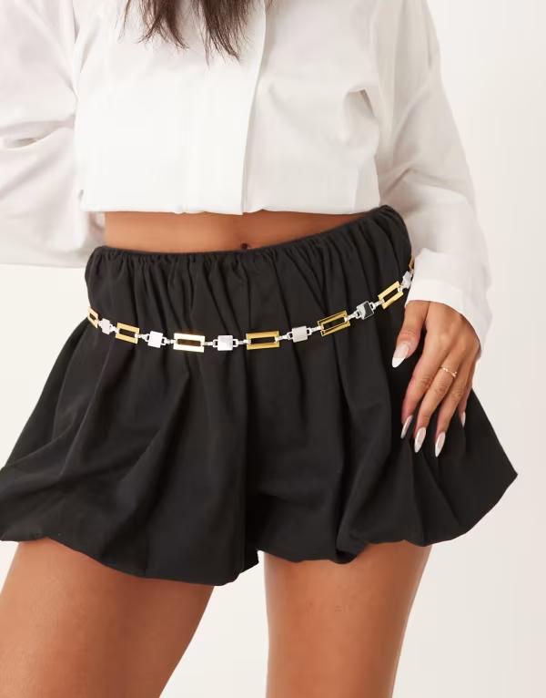 マイアクセサリーズ レディース アクセサリー ベルト My Accessories square chain belt in mixed silver and gold tones Multi マルチカラー