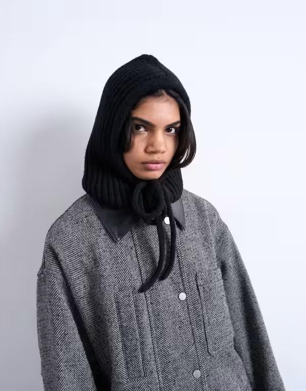 トップショップ レディース アクセサリー 帽子 リブ Topshop Hero ribbed balaclava Black ブラック
