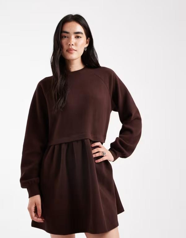 ミスセルフフリッジ レディース トップス ワンピース Miss Selfridge super soft brushed smock dress in chocolate Chocolate チョコレート｜ReVida 店 13,860円