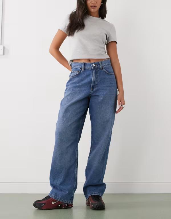 コルージョン レディース ボトムス デニムパンツ ジーンズ COLLUSION antifit mid rise jeans in mid MID BLUE ブルー
