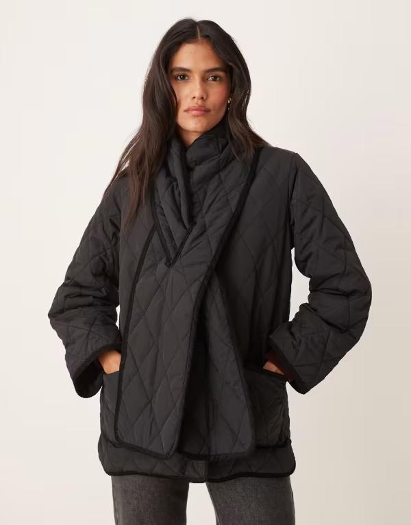 ノーバディーズ チャイルド レディース アウター ジャケット・ブルゾン キルティング ジャケット Nobody's Child scarf detail quilted jacket Black ブラック