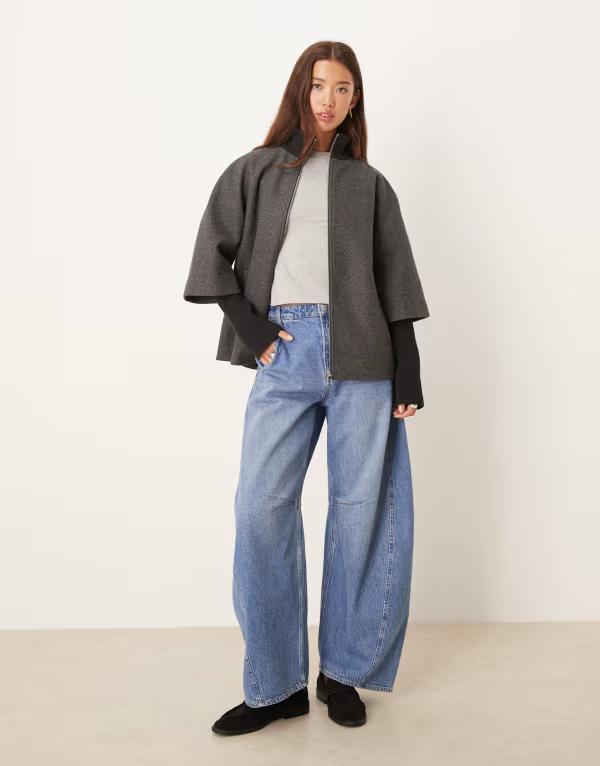 ジェイディーワイ レディース アウター コート JDY sleeve detailing coat in dark DARK GRAY グレー