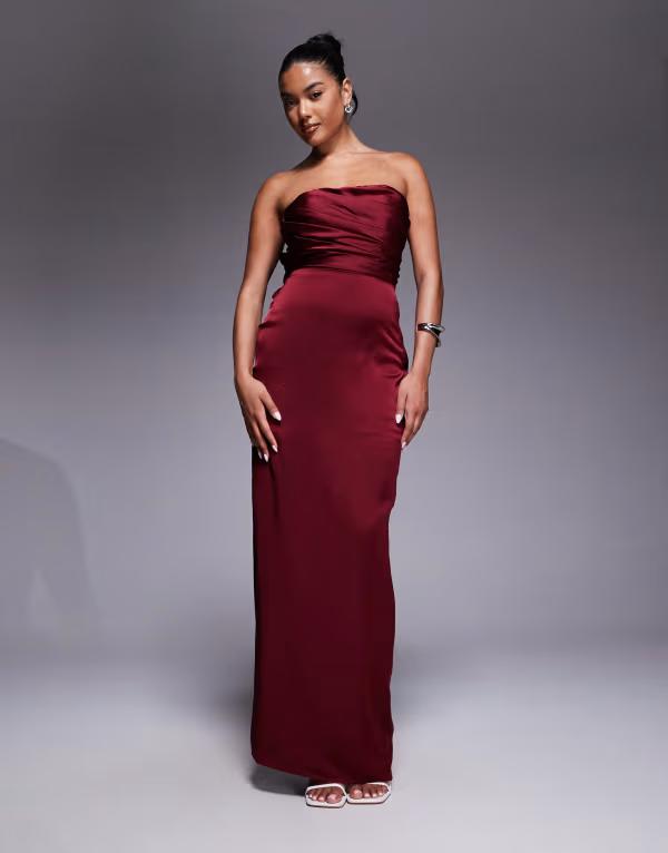 ジャーロ レディース トップス ワンピース マキシワンピース サテン マキシ Jarlo bandeau satin maxi dress with bow back Burgundy バーガンディ