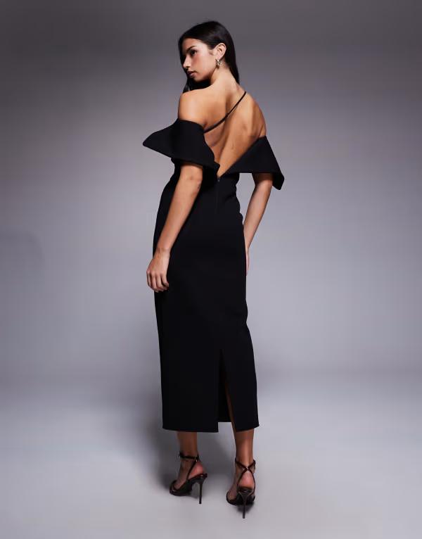 エイソス レディース トップス ワンピース ミディワンピース ミディ ASOS DESIGN peel back pencil midi dress Black ブラック