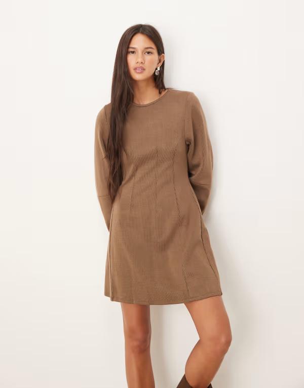 エイソス レディース トップス ワンピース ミニワンピース ミニ ASOS DESIGN seamed detail sculpted mini dress in mocha Mocha モカ