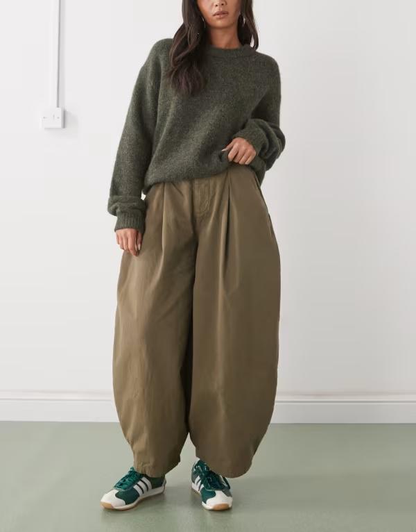 コルージョン レディース ボトムス カジュアルパンツ プリーツ パンツ COLLUSION XL balloon pleated pants Khaki カーキ