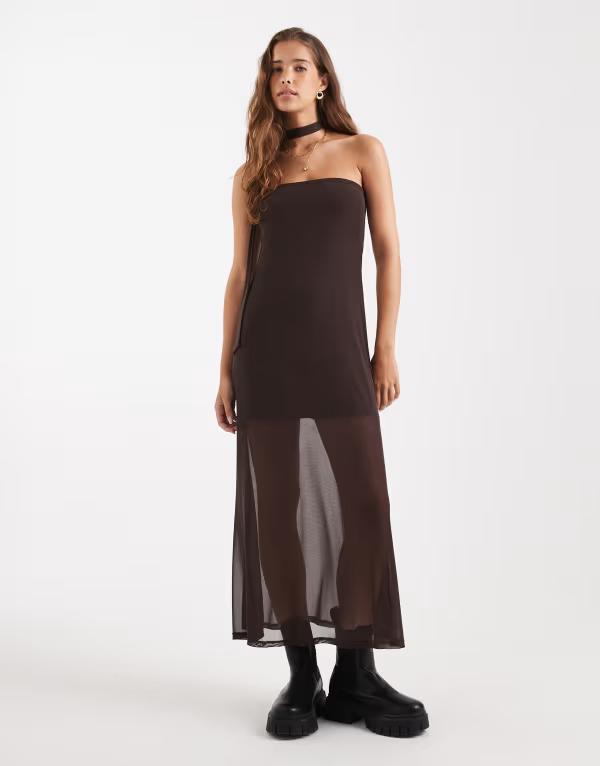 ミスセルフフリッジ レディース トップス ワンピース マキシ Miss Selfridge maxi scarf dress in chocolate Chocolate チョコレート