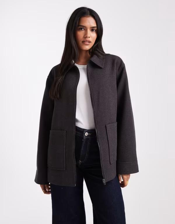 エイソス レディース アウター コート ジャケット ASOS DESIGN top collar harrington jacket in charcoal charcoal チャコール