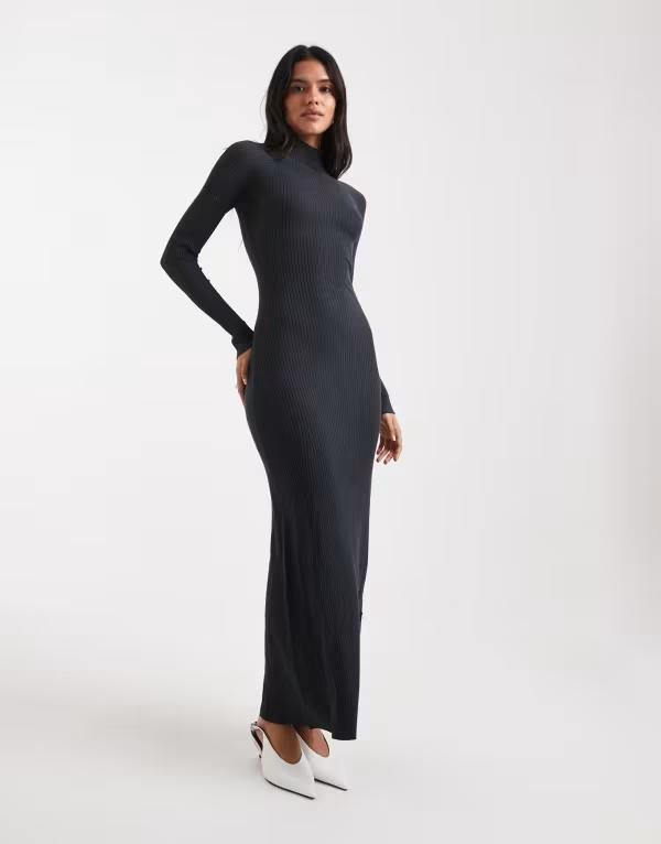 エイソス レディース トップス ワンピース マキシワンピース リブ ニット マキシ ASOS DESIGN knit fine gauge maxi dress with ribbed detail in charcoal Charcoal チャコール