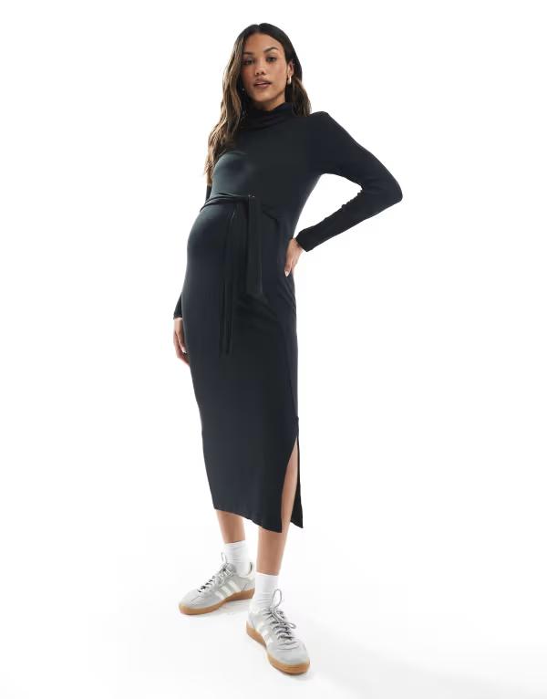 ママライシアス レディース トップス ワンピース タートルネック ミディワンピース リブ ミディ ジャージー マタニティ Mama.licious Mamalicious Maternity jersey ribbed turtle neck midi dress Black ブラック