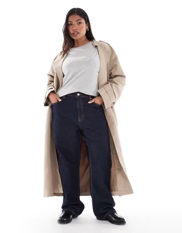 エイソス レディース ボトムス デニムパンツ ストレート ジーンズ ASOS Curve ASOS DESIGN Curve comfort stretch straight leg jeans in rinse Rinse