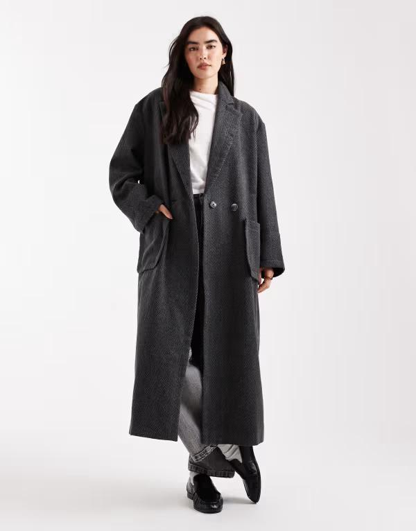 デイジーストリート レディース アウター 厚地の外套 Daisy Street large herringbone cocoon coat with deep turn up cuffs Gray 薄墨色